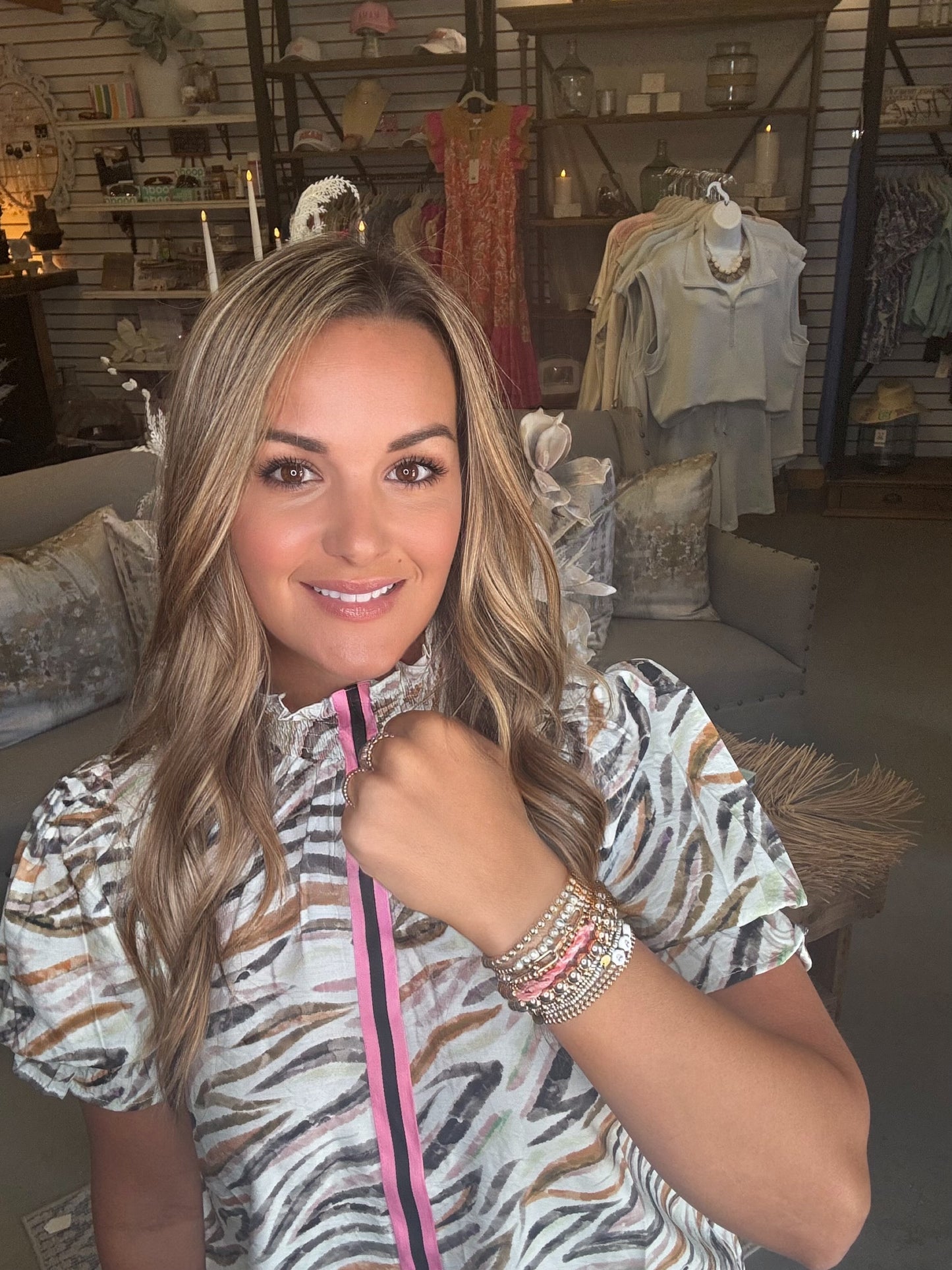 Accent Stripe Tape Zebra Print Top