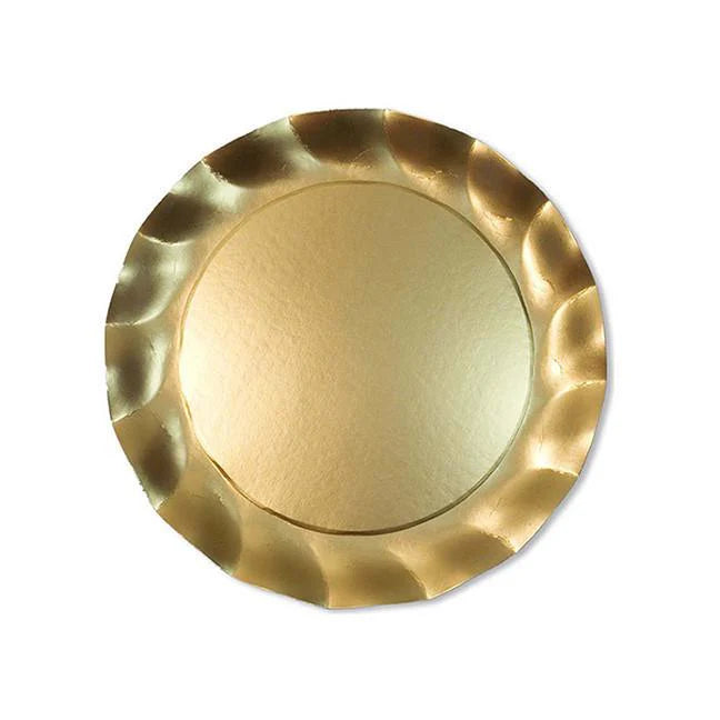 Satin Gold Wavy Paper Plates 8pk
