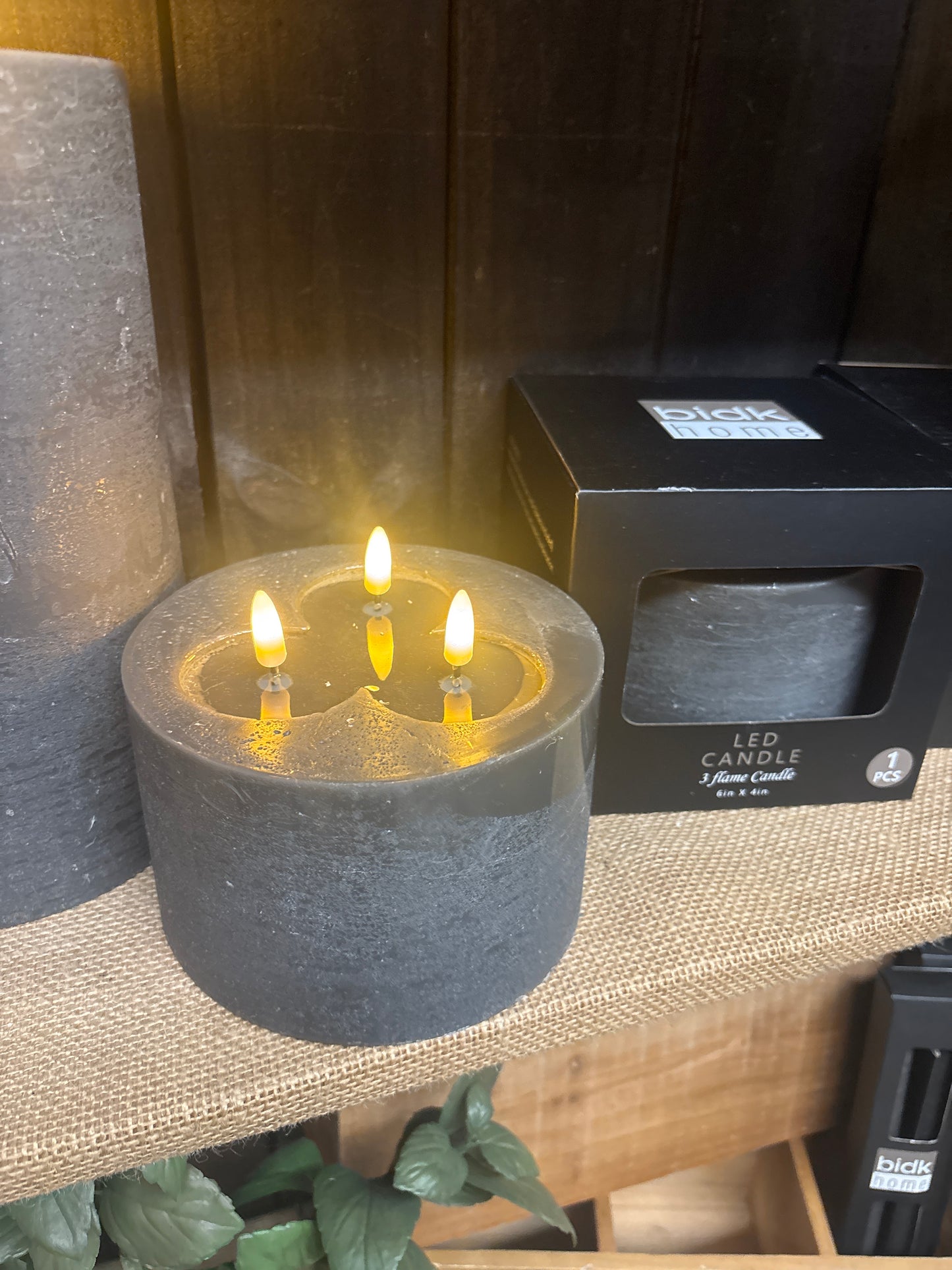 3 wick Small Gray Flameless Candle - Gray