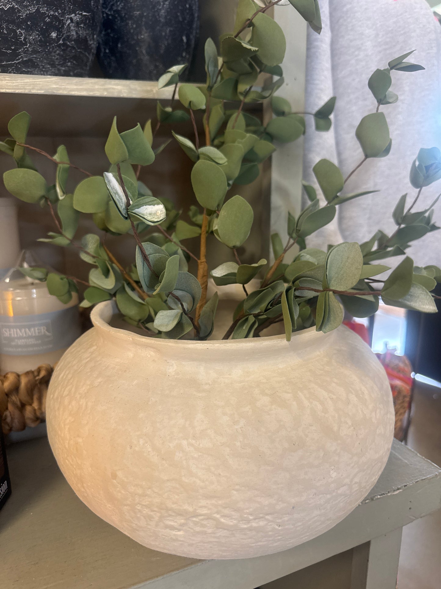 Paper Mache Pot Natural White Dia 11.02”