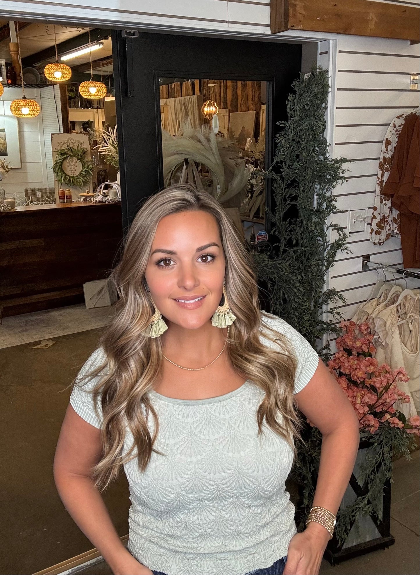 Jacquard Scoop Neck Tee