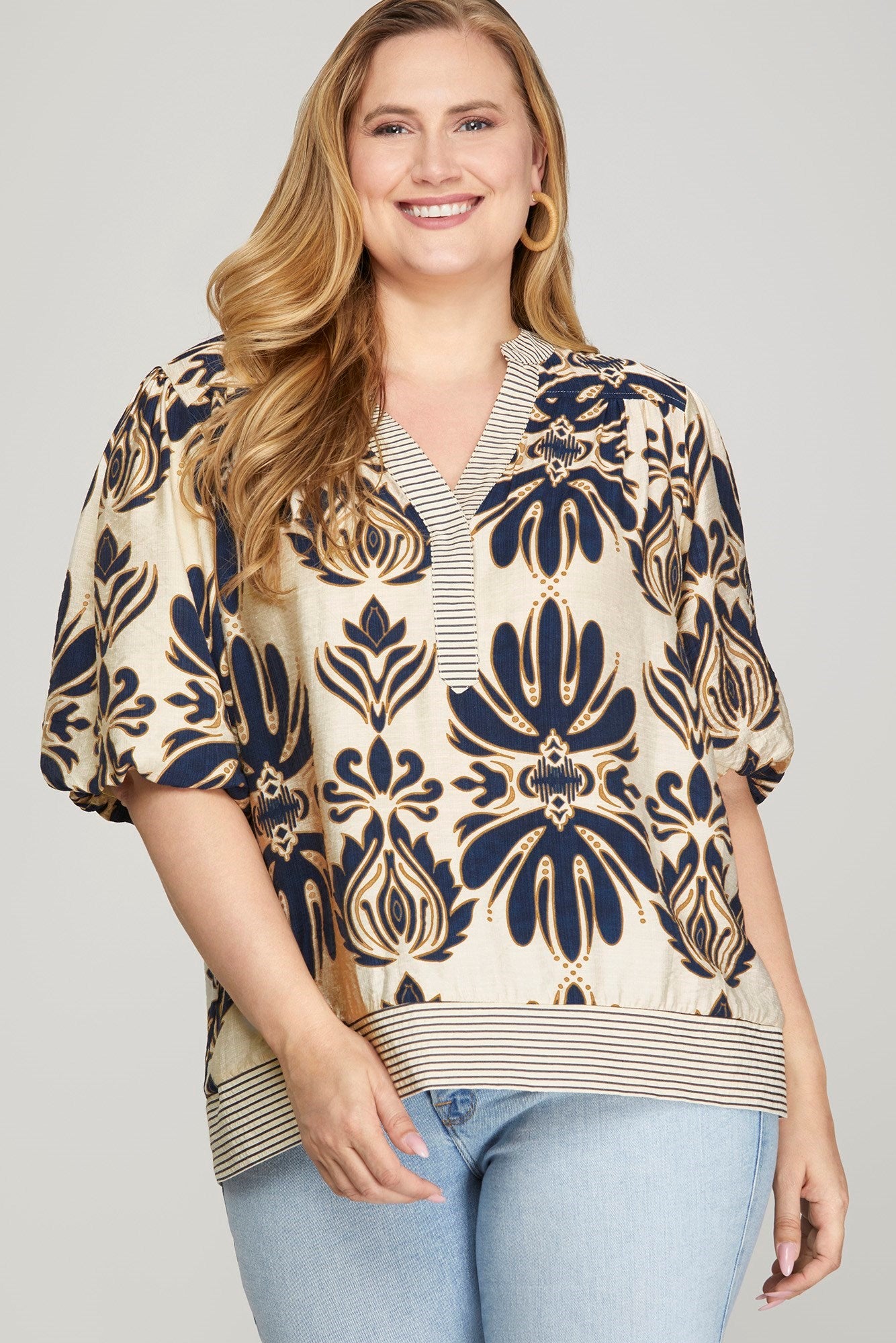 Navy Bubble Sleeve Regular & Plus