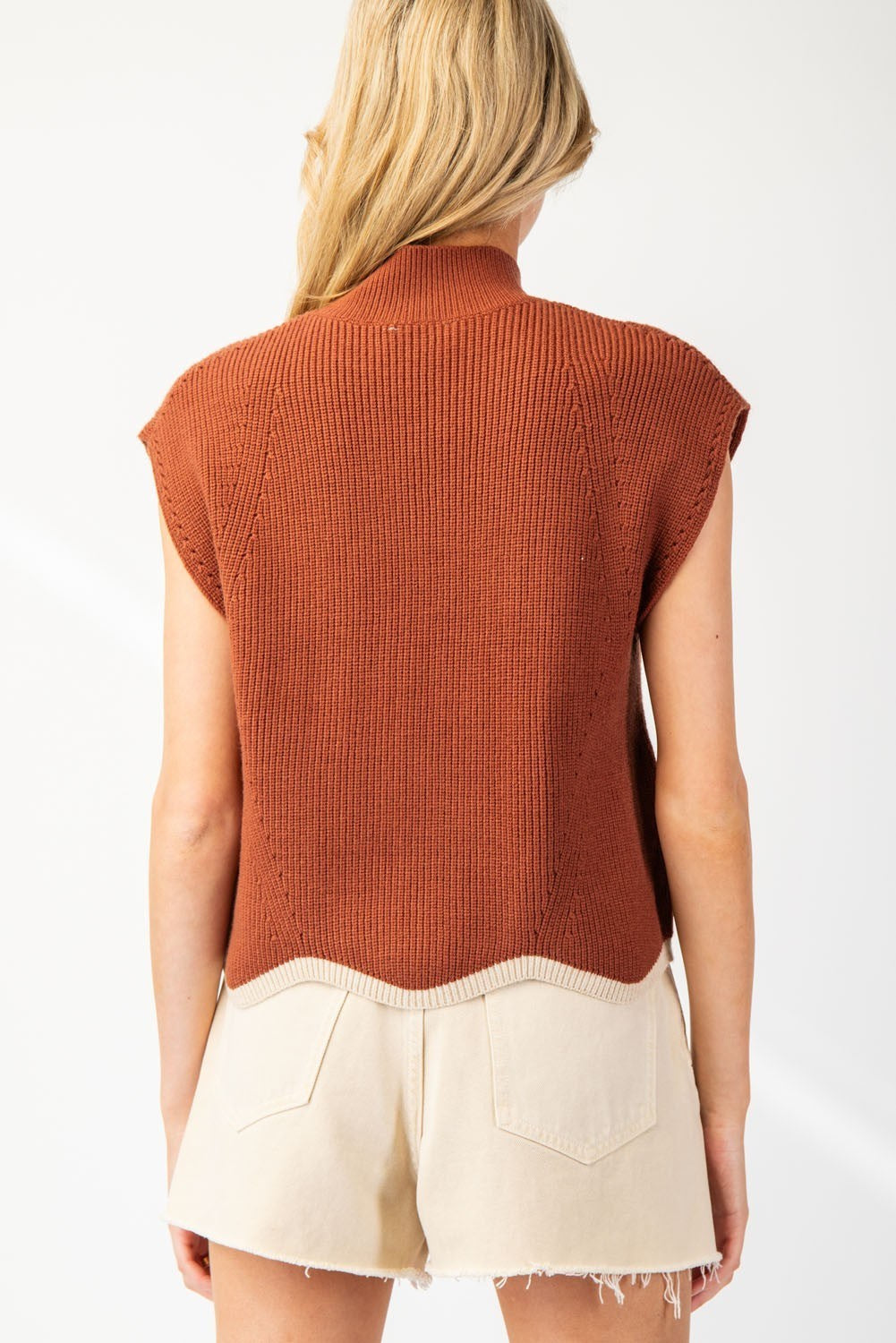 Mock Neck Scallop Top