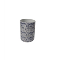 Lg Glass Blue Toil Print Votive Holder H 6 & Dia 4.3"