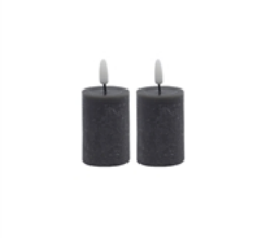 2 pc Set Gray Flameless Pillar Candle - Gray