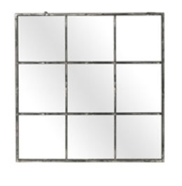 Metal Nine Pane Grey Mirror 46.5 x 46.5"