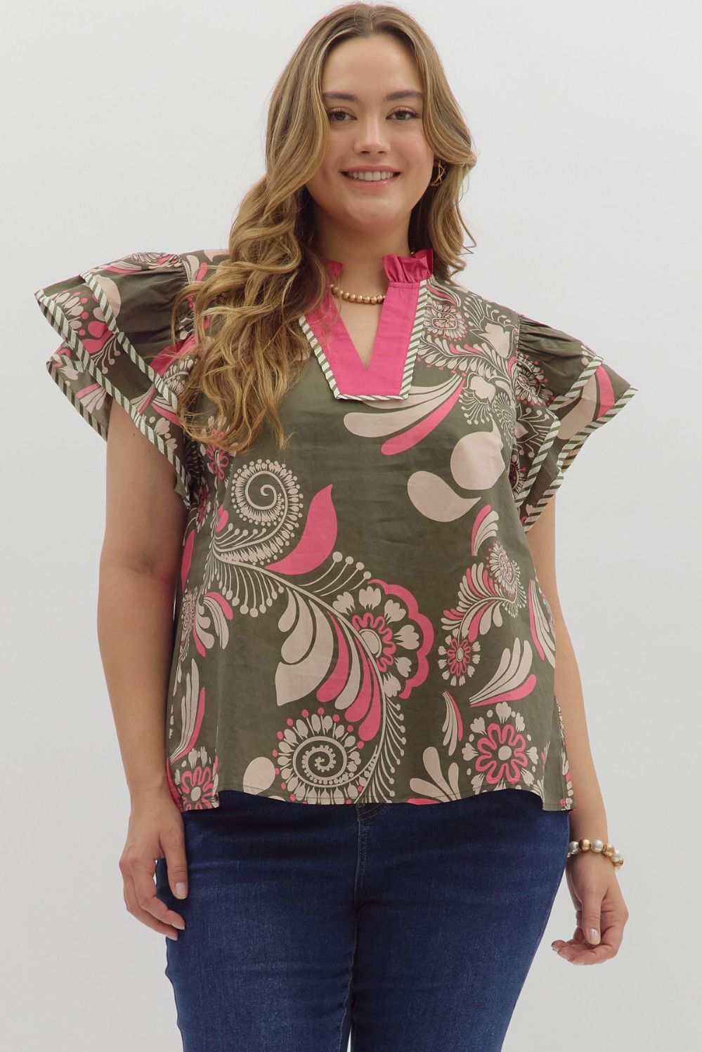 Olive & Pink Paisley in Regular & Plus
