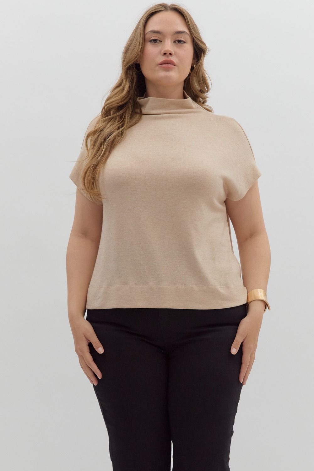Taupe Mock Neck in Plus