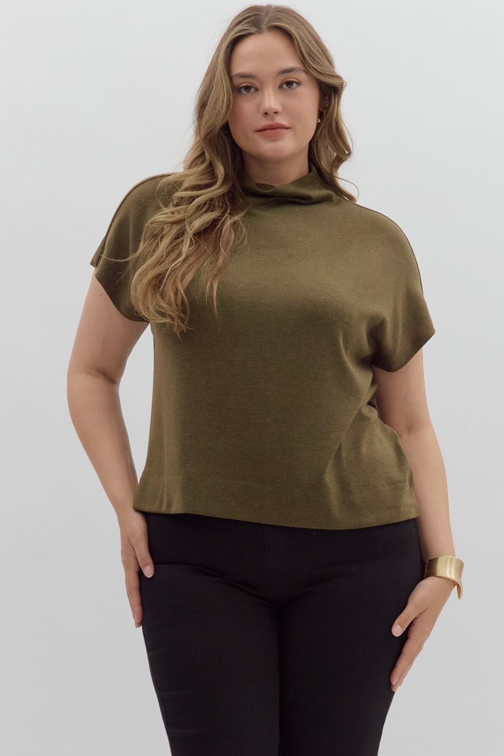 Olive Mock Neck in Regular & Plus