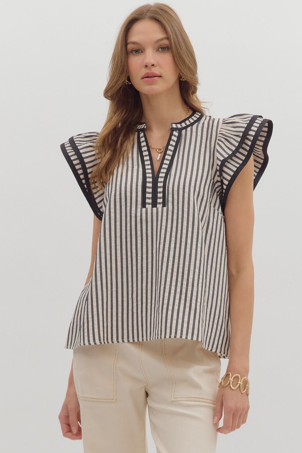 Stripe Flutter Sleeve Top