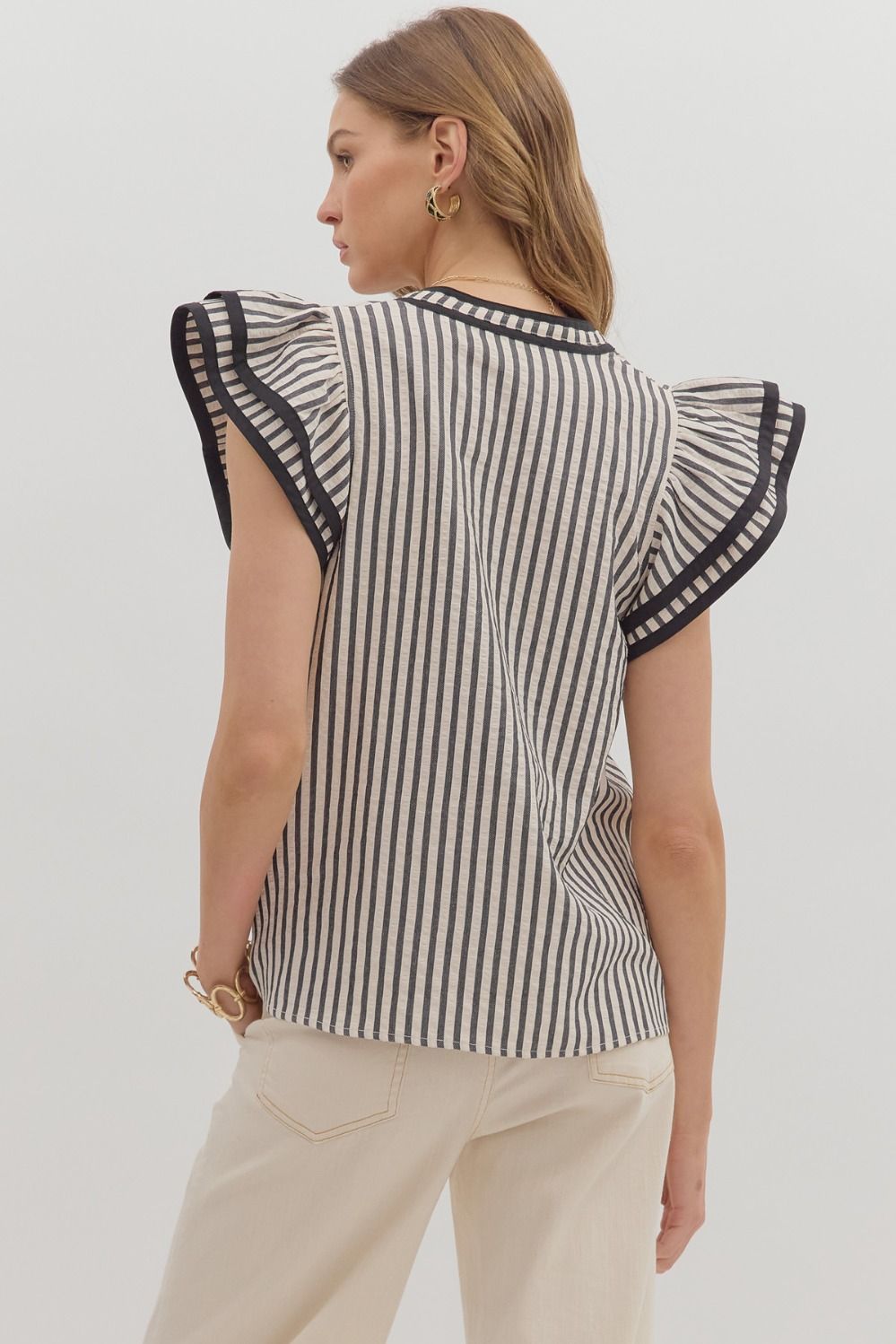 Stripe Flutter Sleeve Top