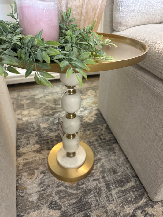 Gold W/ White Marble Side Table