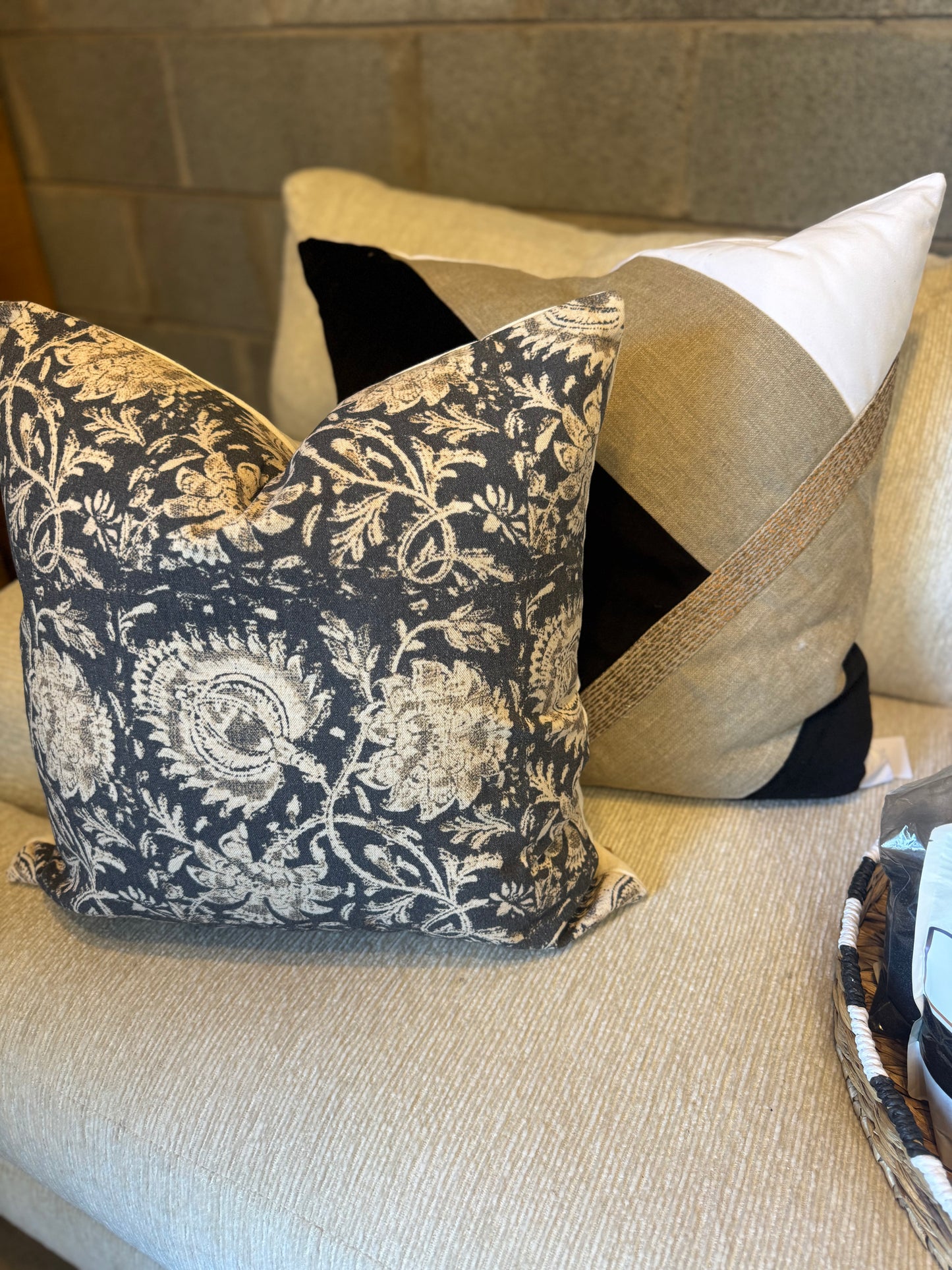 Black Floral Print Pillow
