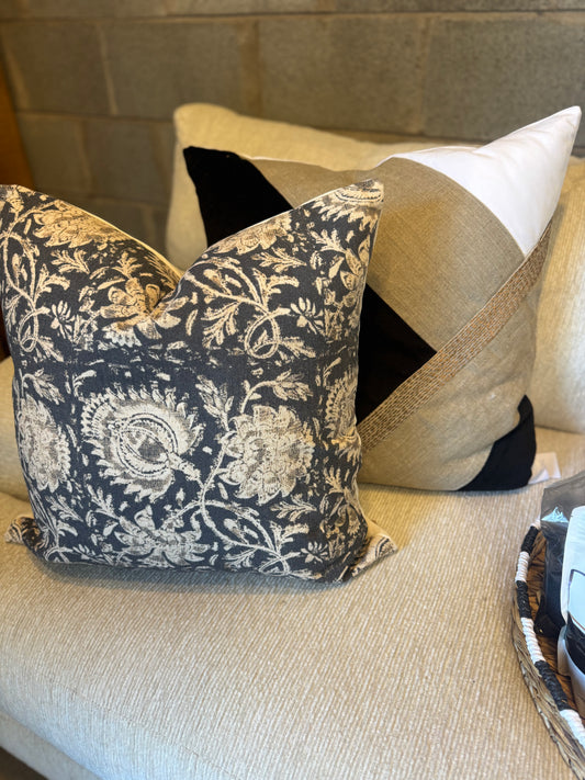 Black Floral Print Pillow