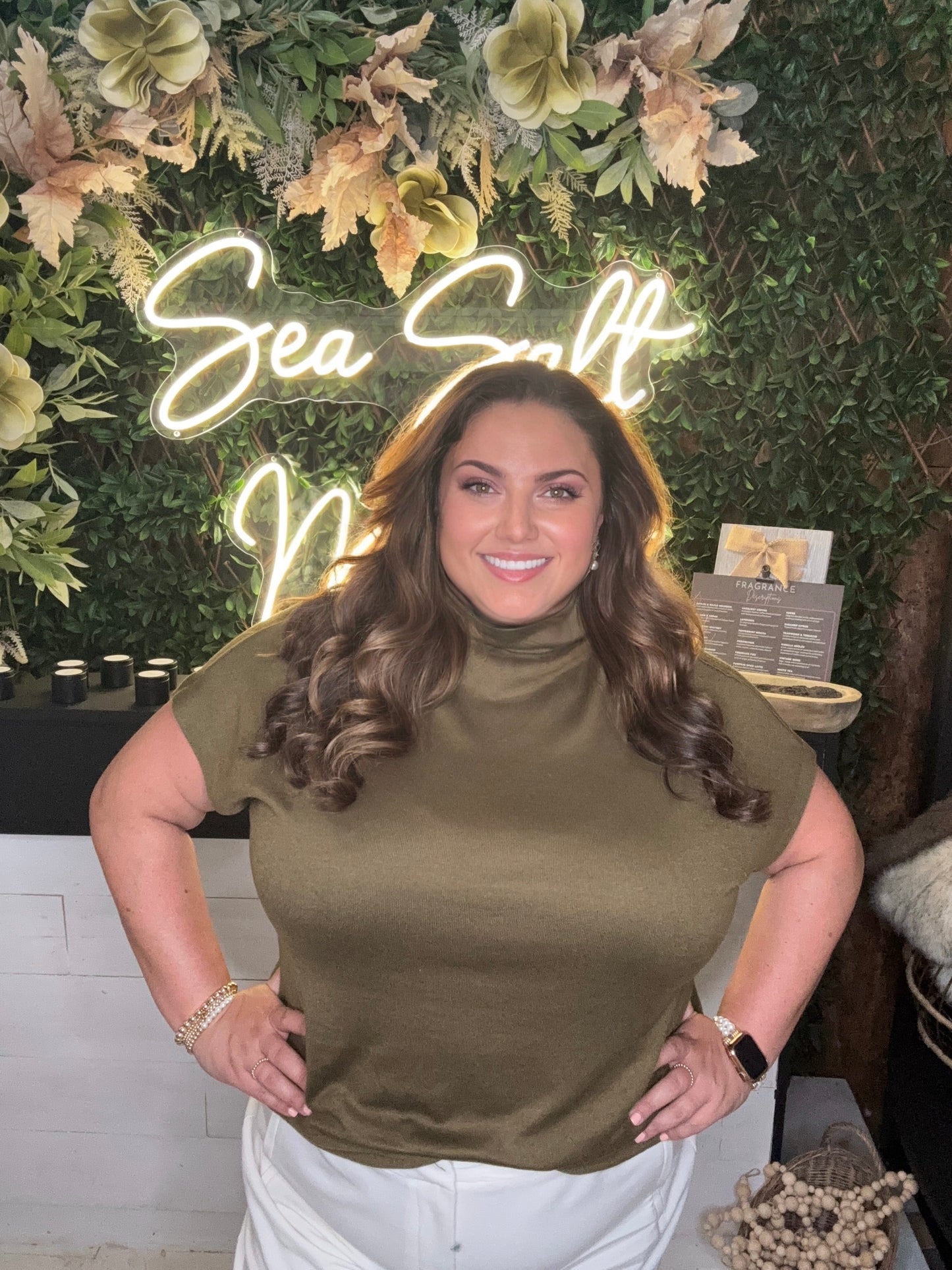 Olive Mock Neck in Regular & Plus