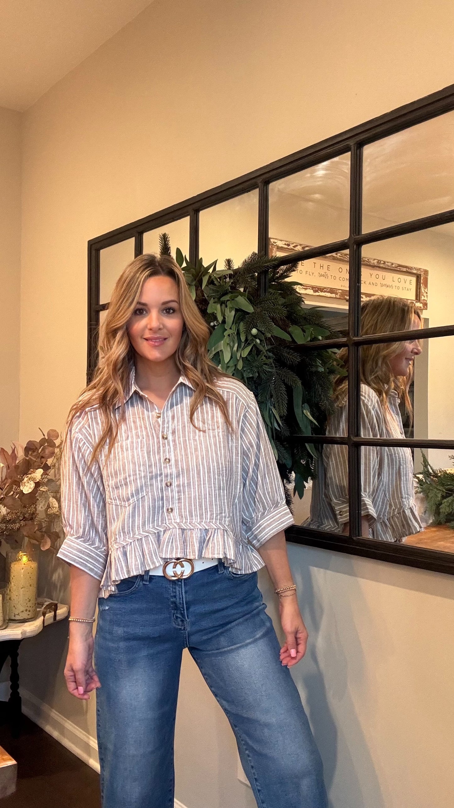 Striped Ruffle Button