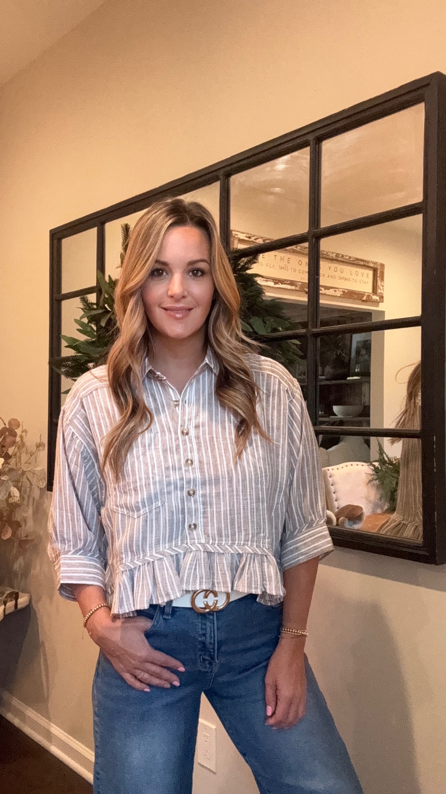 Striped Ruffle Button