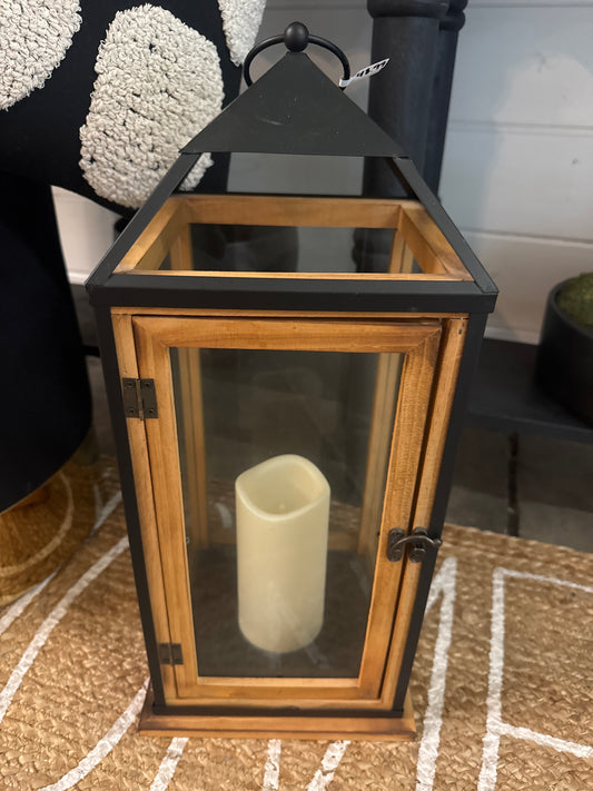 Black Wood Lantern w/Candle
