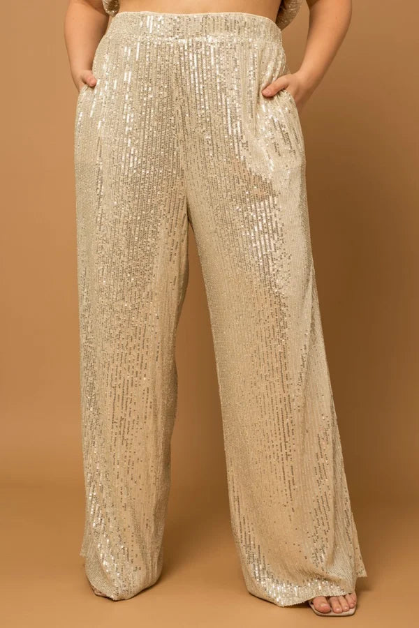 Champagne Sequin Pants in Plus