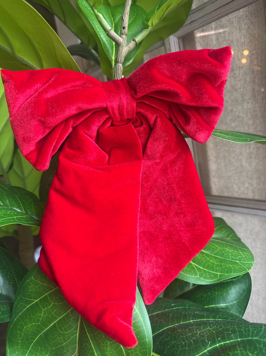 11" Red Velvet Bow Clip-On Ornament