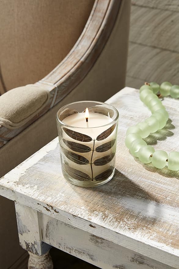 Pressed Leaf Glass Candle