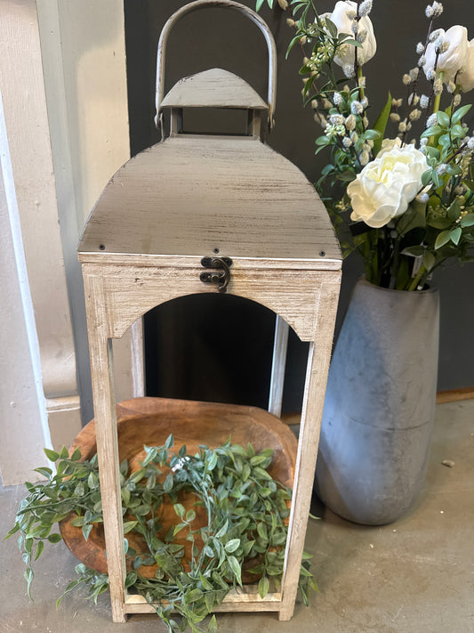 White Wood+ Metal Lantern