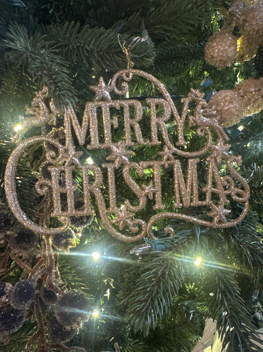 7.25" Gold Glitter Merry Christmas Ornament
