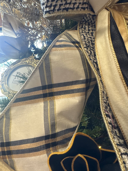 4” Black White Gold Plaid