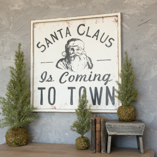 Black & White Santa Claus is coming to Town Metal Sign