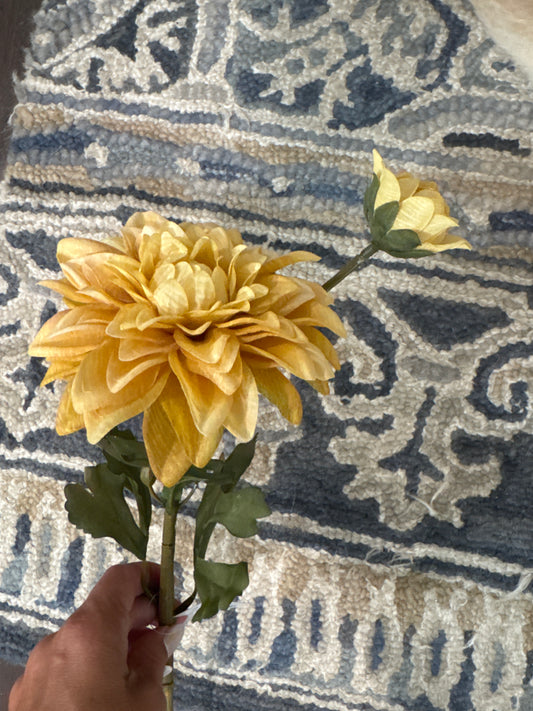 Yellow Blossom & Bud Dhalia Stem