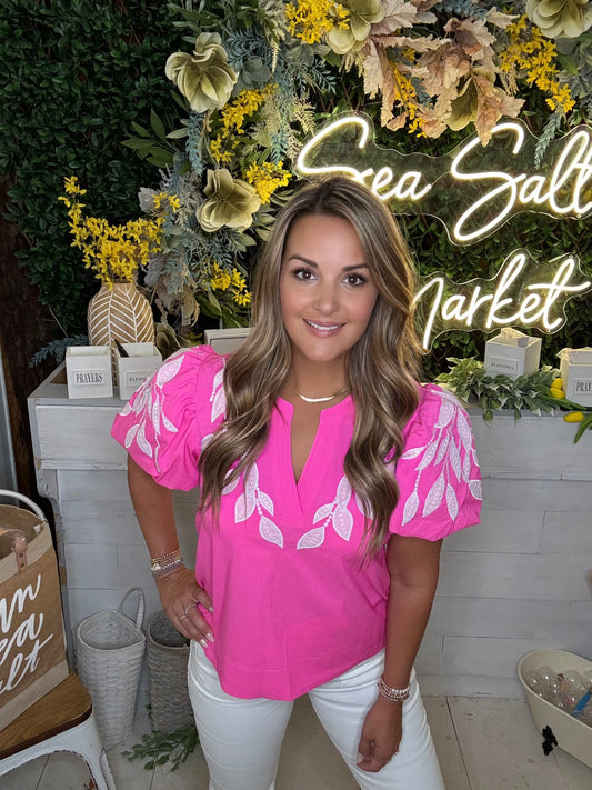Hot Pink Leaf Top Regular & Plus