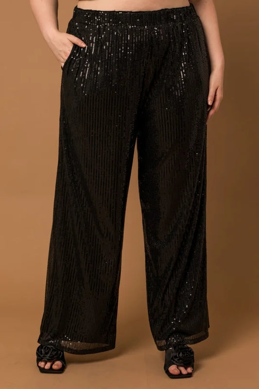 Black Sequin Pants in Plus