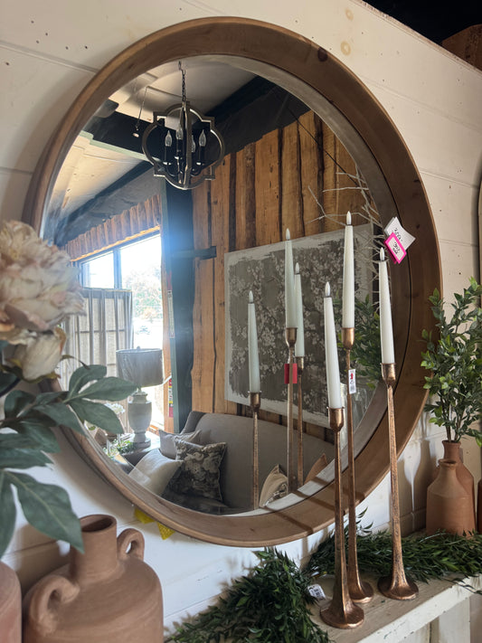 XL Round Wood Mirror