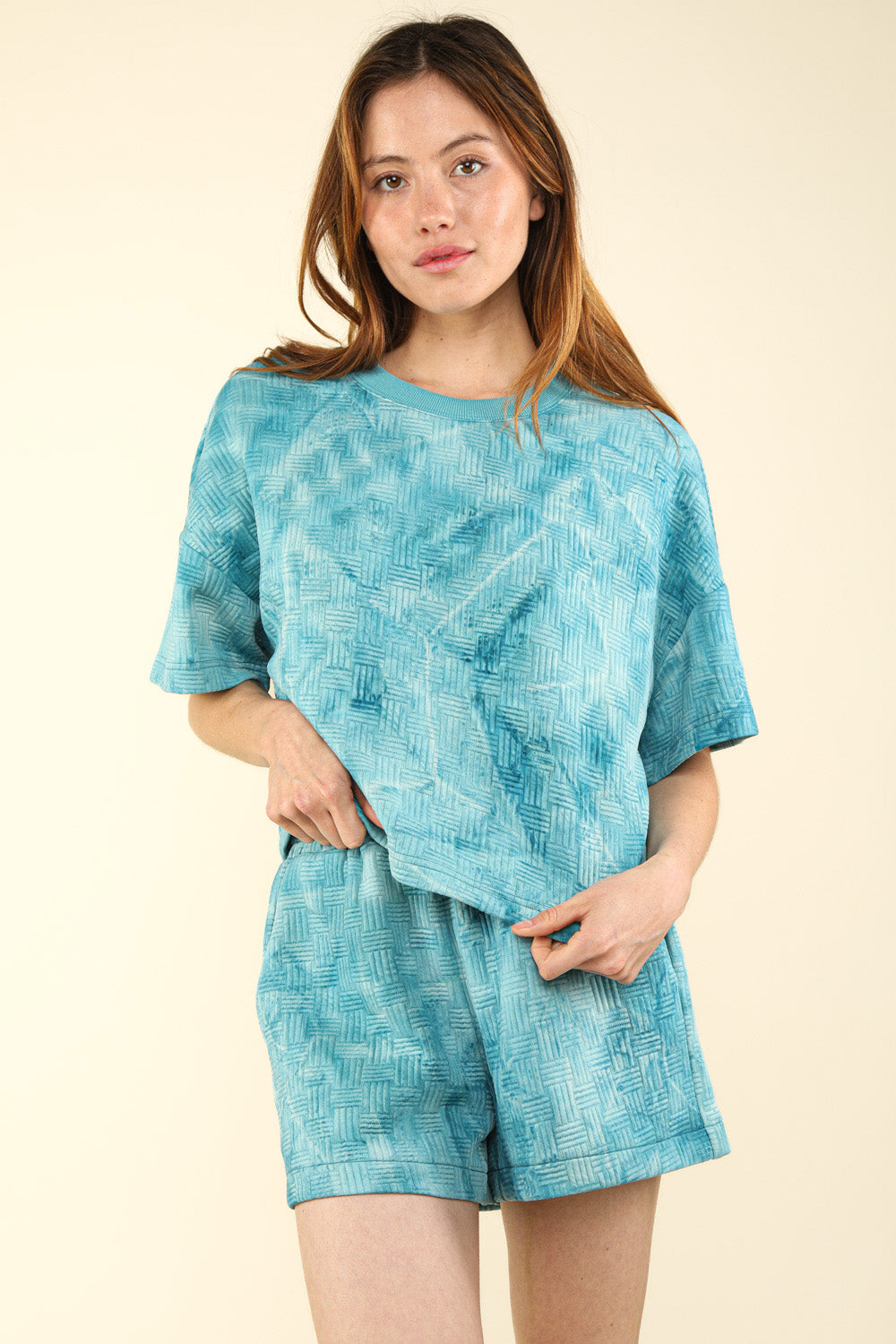 Teal Quilted Washed Comfy Knit Top