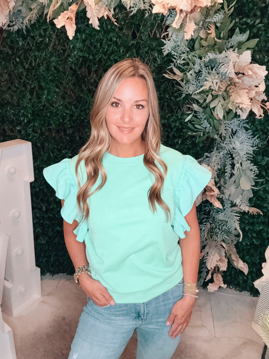 Sea Green Ruffle Top