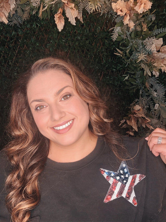 Flag Star Sequin Patch Top