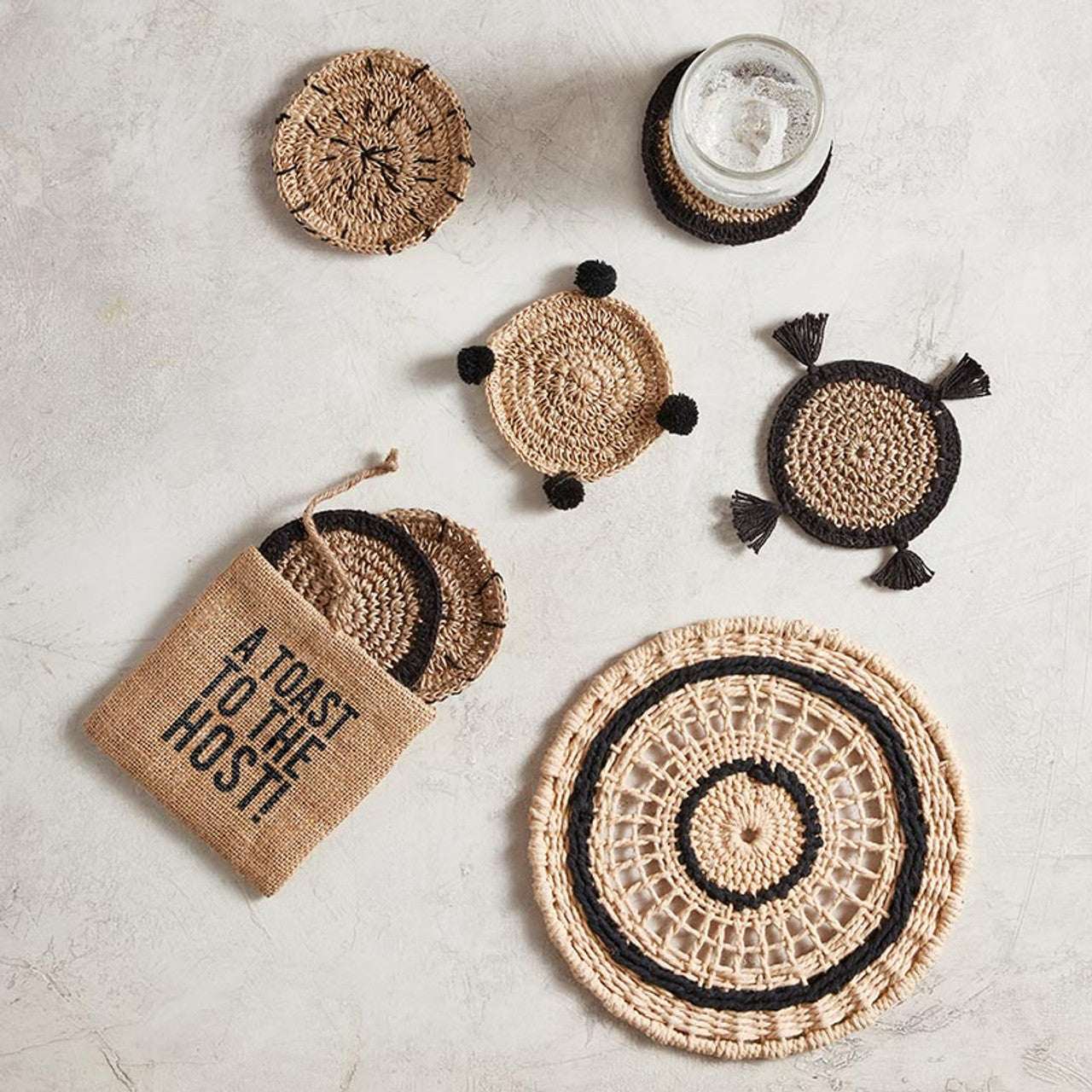 Toast to the Host Jute Coasters