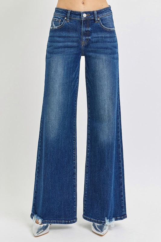 Risen Mid-Rise Wide Jeans