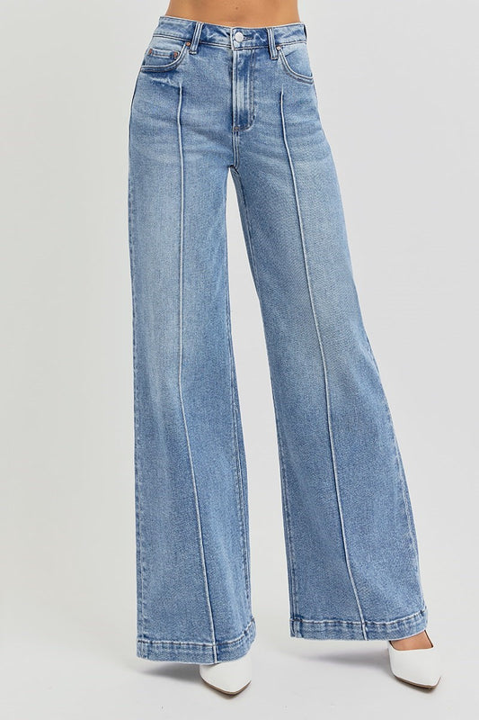 Risen Wide Leg Pintuck Jeans in Regular & Plus