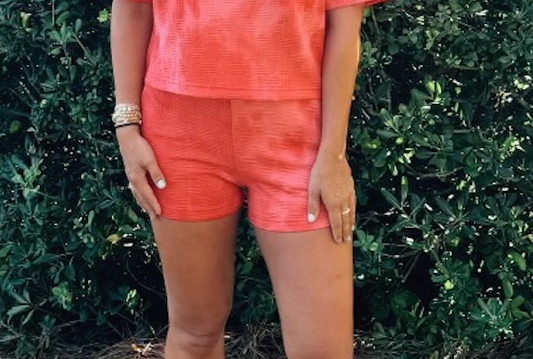 Red Quilted Washed Comfy Knit Shorts