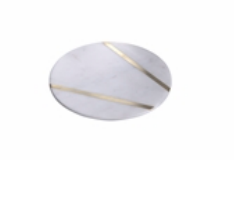 Sm. Marble Plate W/Brass Inlay. White Marble