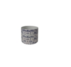 Med Glass Blue Toil Print Votive Holder H 3.9 & Dia 4.7"