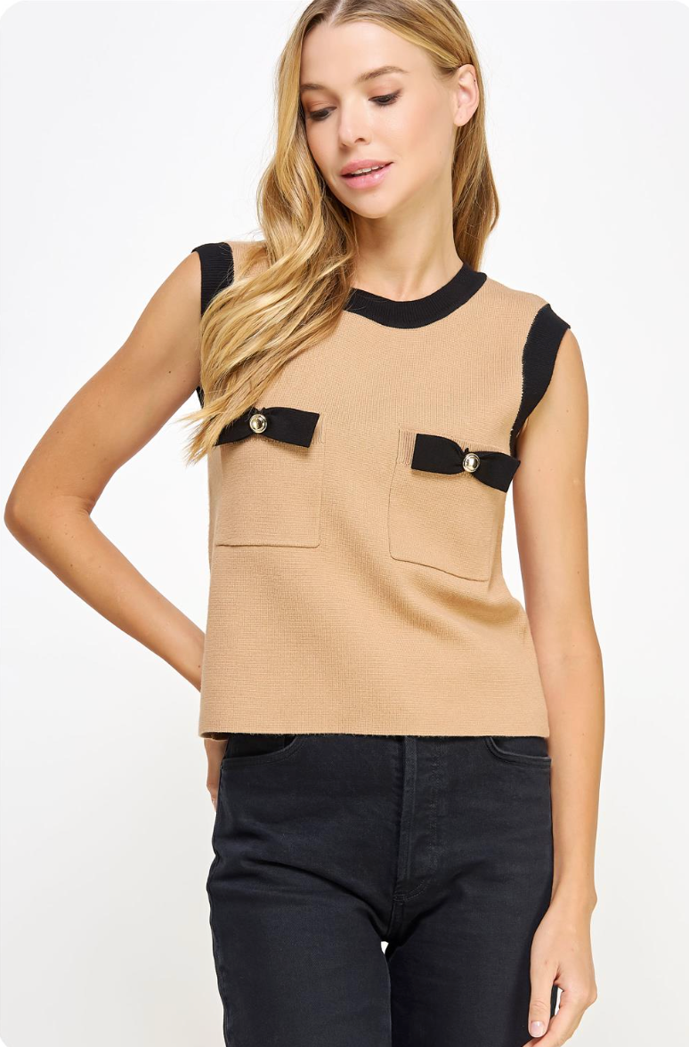 Color Block Bow Detail Top