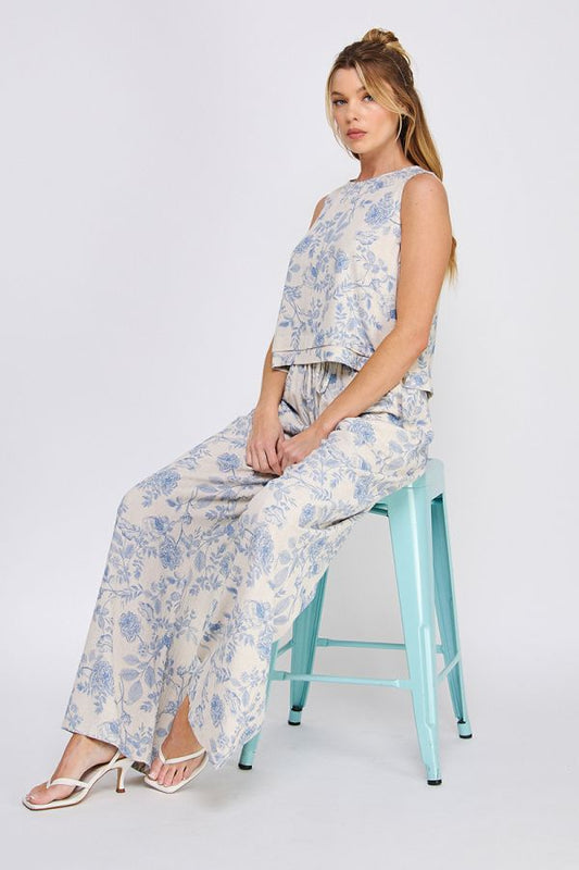 Blue Blossom Linen Pants