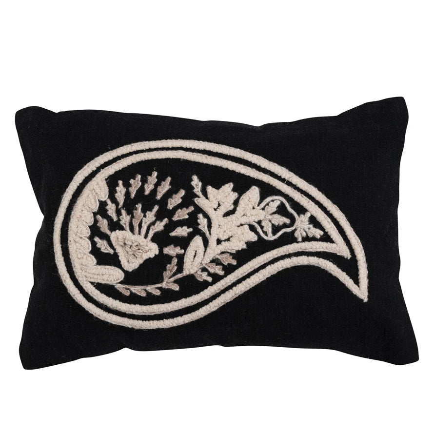 Lumbar Pillow with Embroidered Paisley