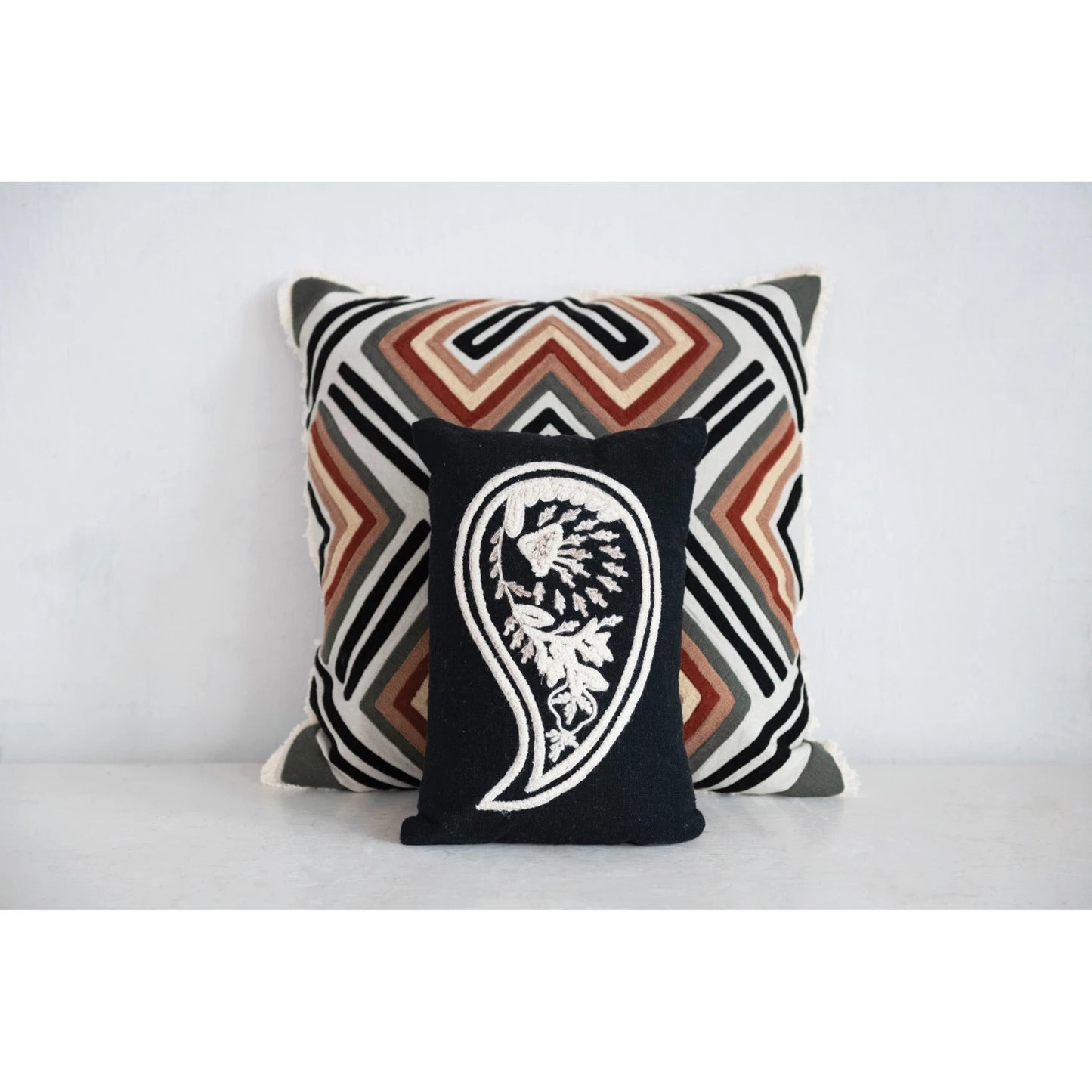 Lumbar Pillow with Embroidered Paisley