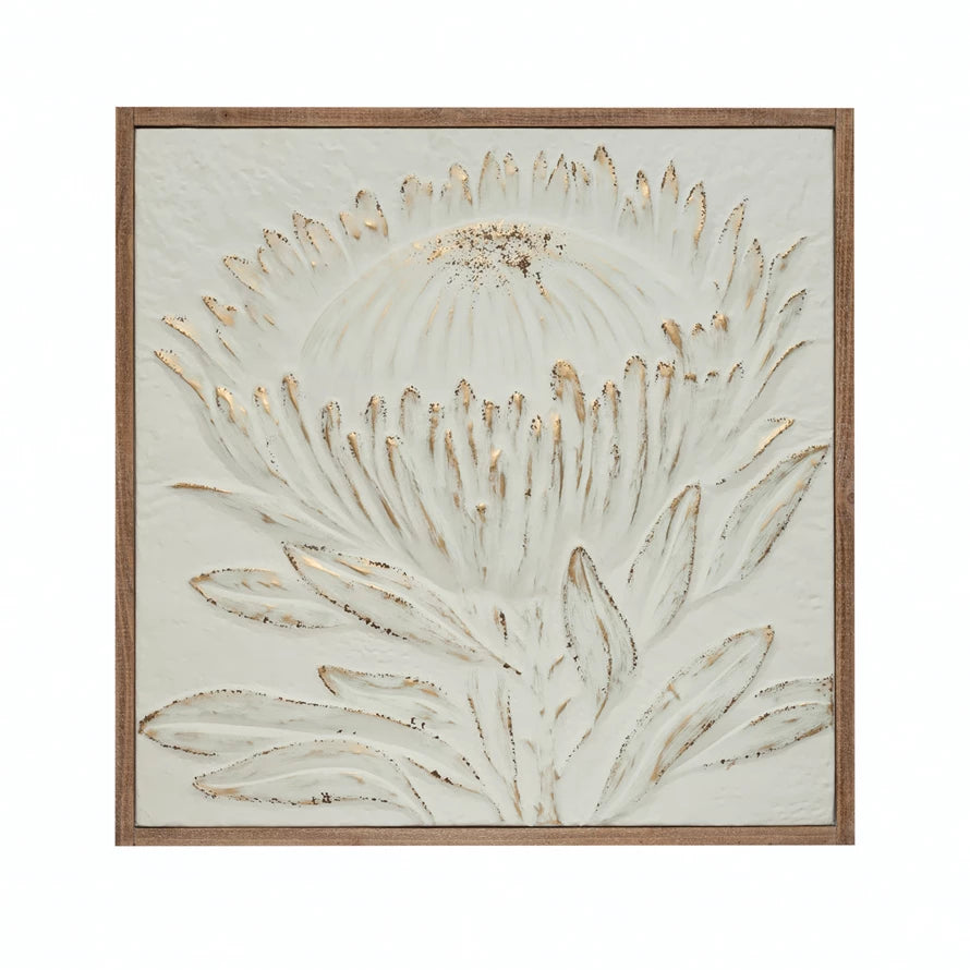 Wood Framed Metal Wall Decor with Embossed Protea ***LOCAL PICKUP ONLY***