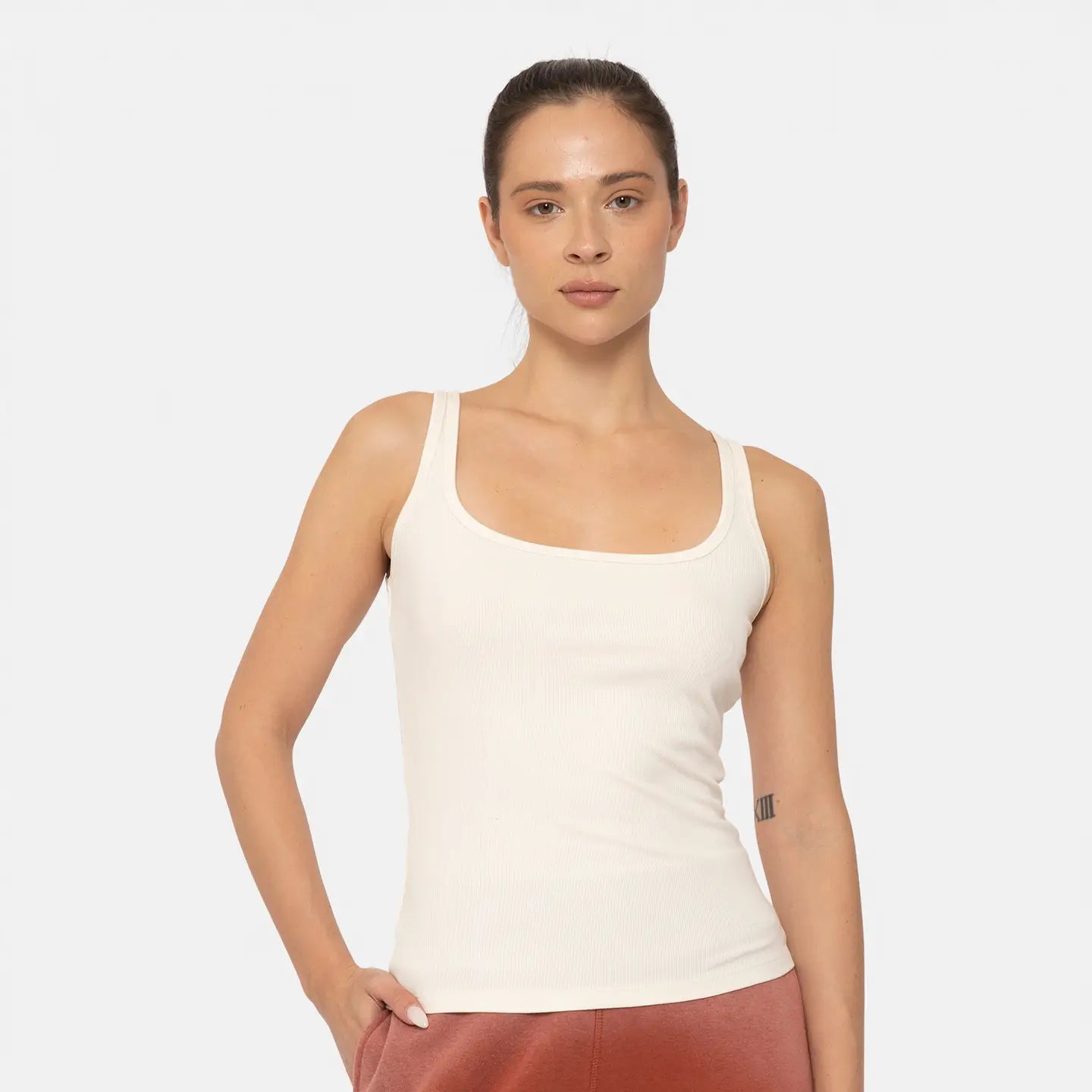 Square Neck Ribbed Tank Top White