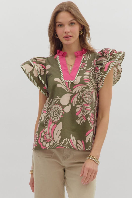 Olive & Pink Paisley in Regular & Plus