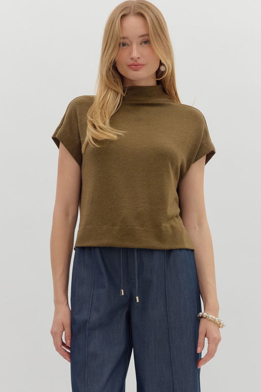 Olive Mock Neck in Regular & Plus